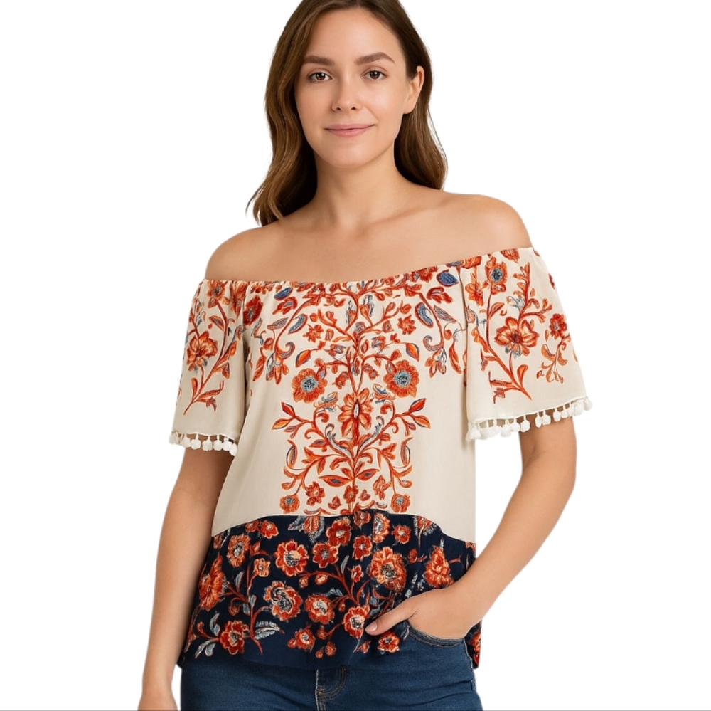 Boho off-the-shoulder Top |  Lily White | size medium